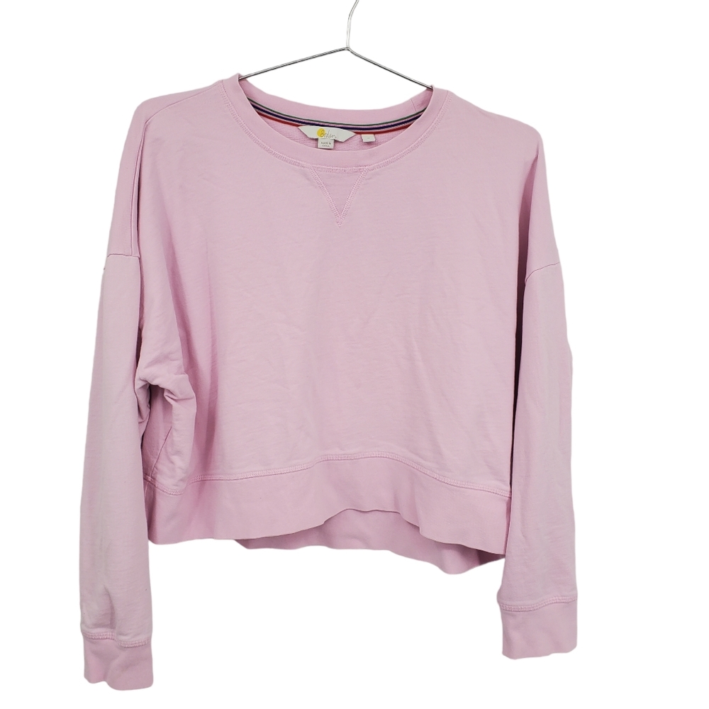 Boden Light Pink Cropped Crewneck Sweatshirt